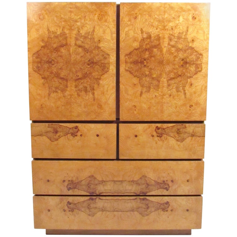 Vintage Modern Burl Wood Armoire by Lane For Sale at 1stDibs
