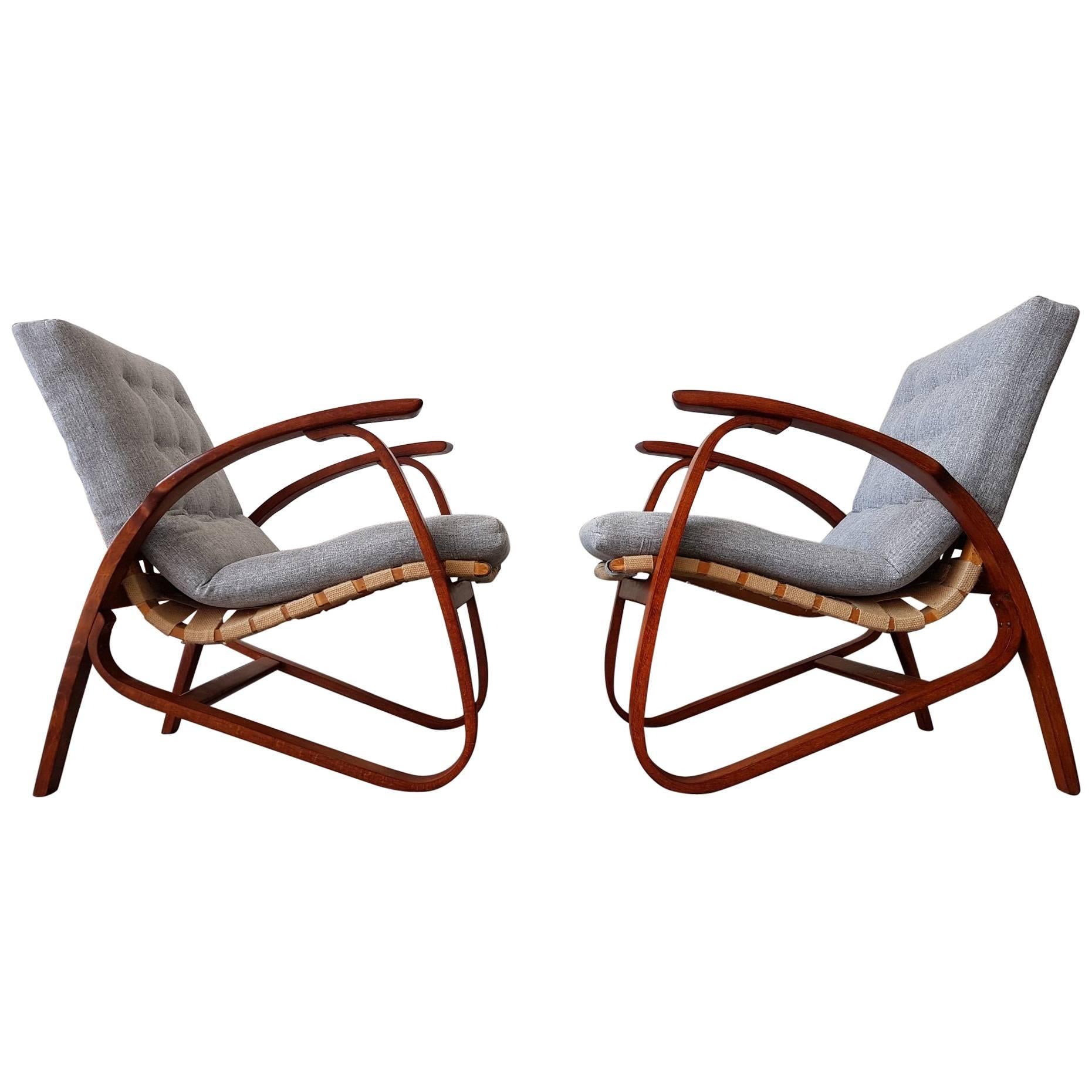 Set of Two Vintage Armchairs Designed by Jan Vanek, 1930s For Sale