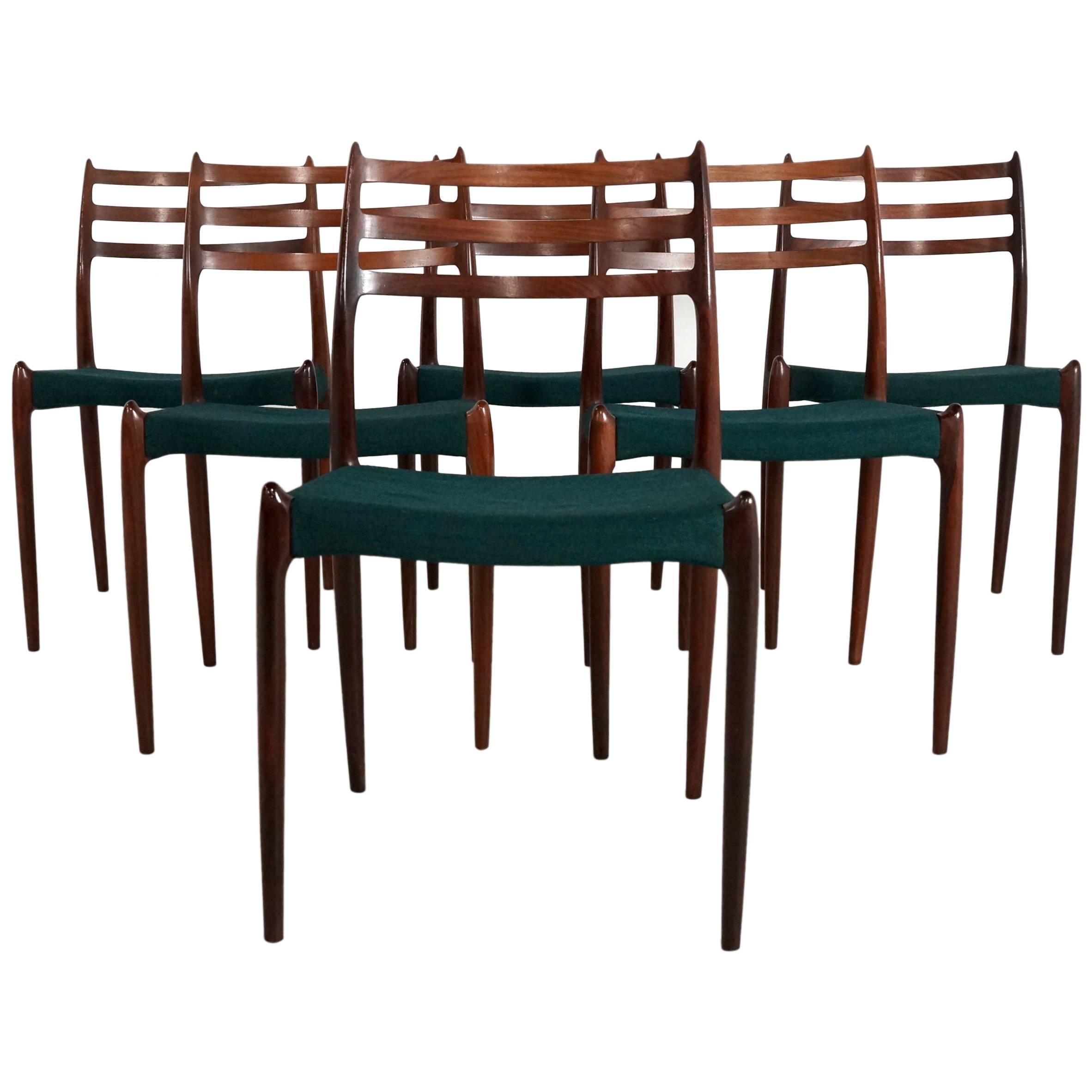Set of Six Rosewood Dining Chairs by Niels O. Møller, Model No 78