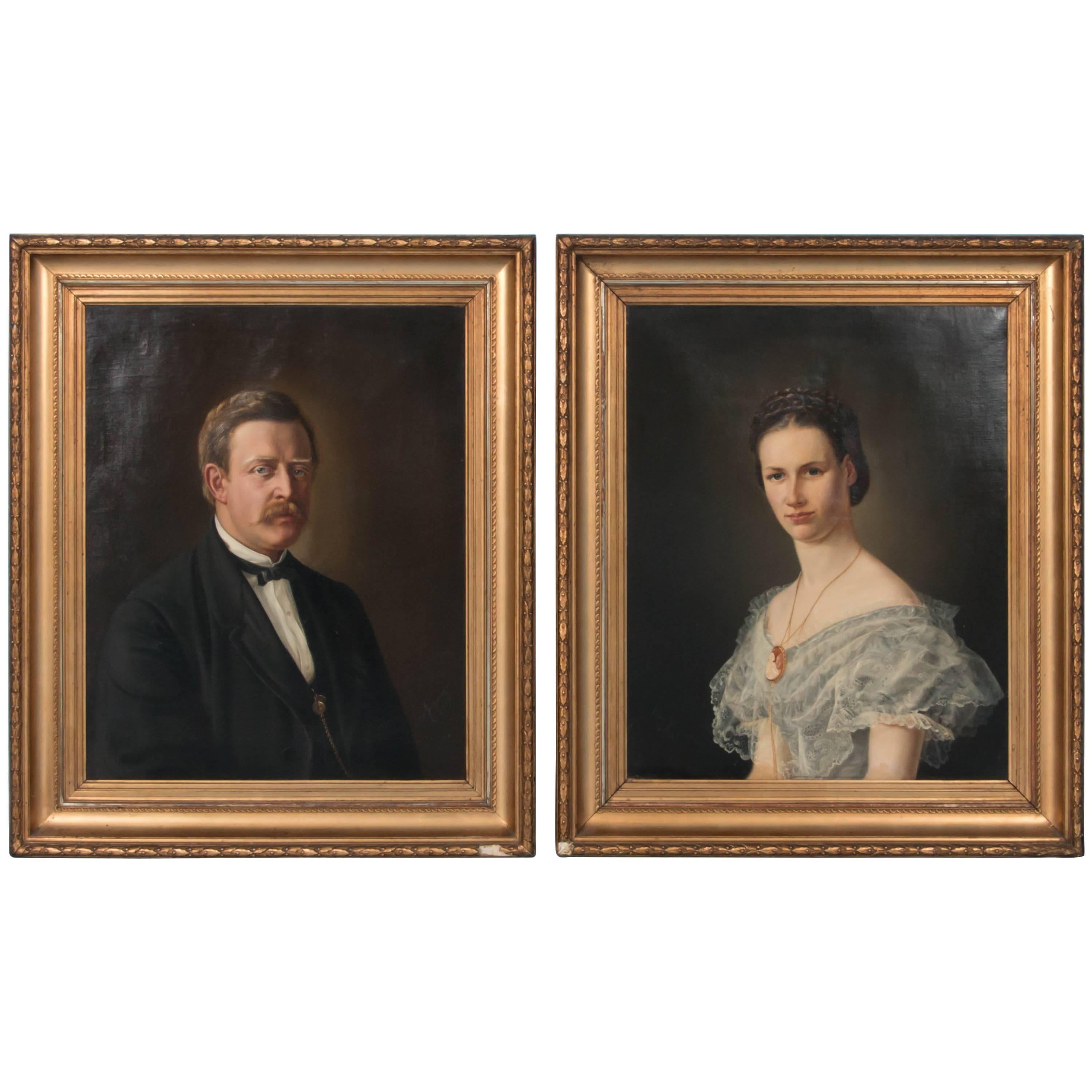 Pair of Antique 19th Century Danish Oil on Canvas Eiler Jorgensen Portraits