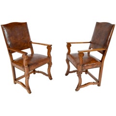 Antique Pair of Leather Armchairs