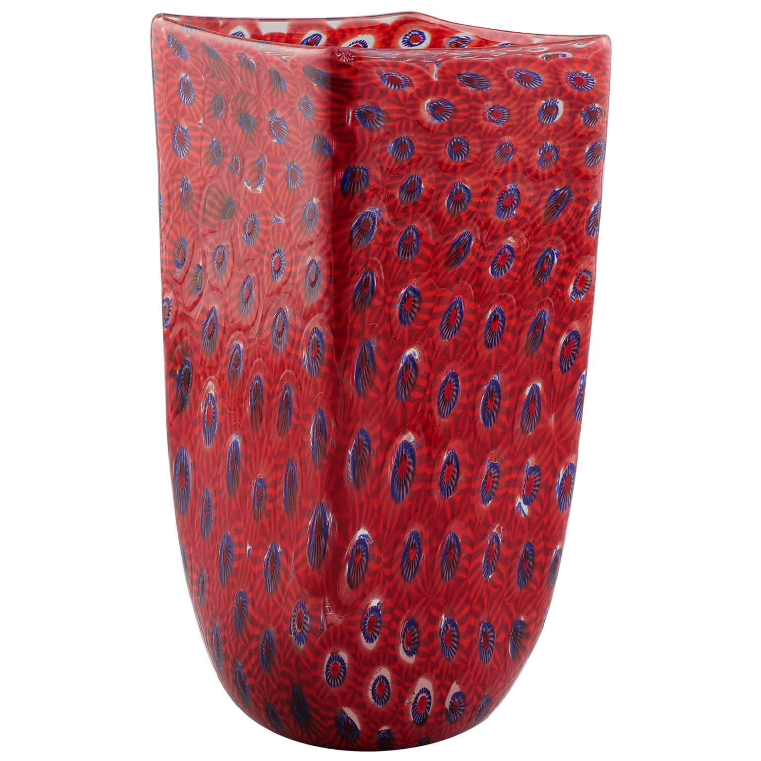 Formentello Red and Blue Murano Glass Vase