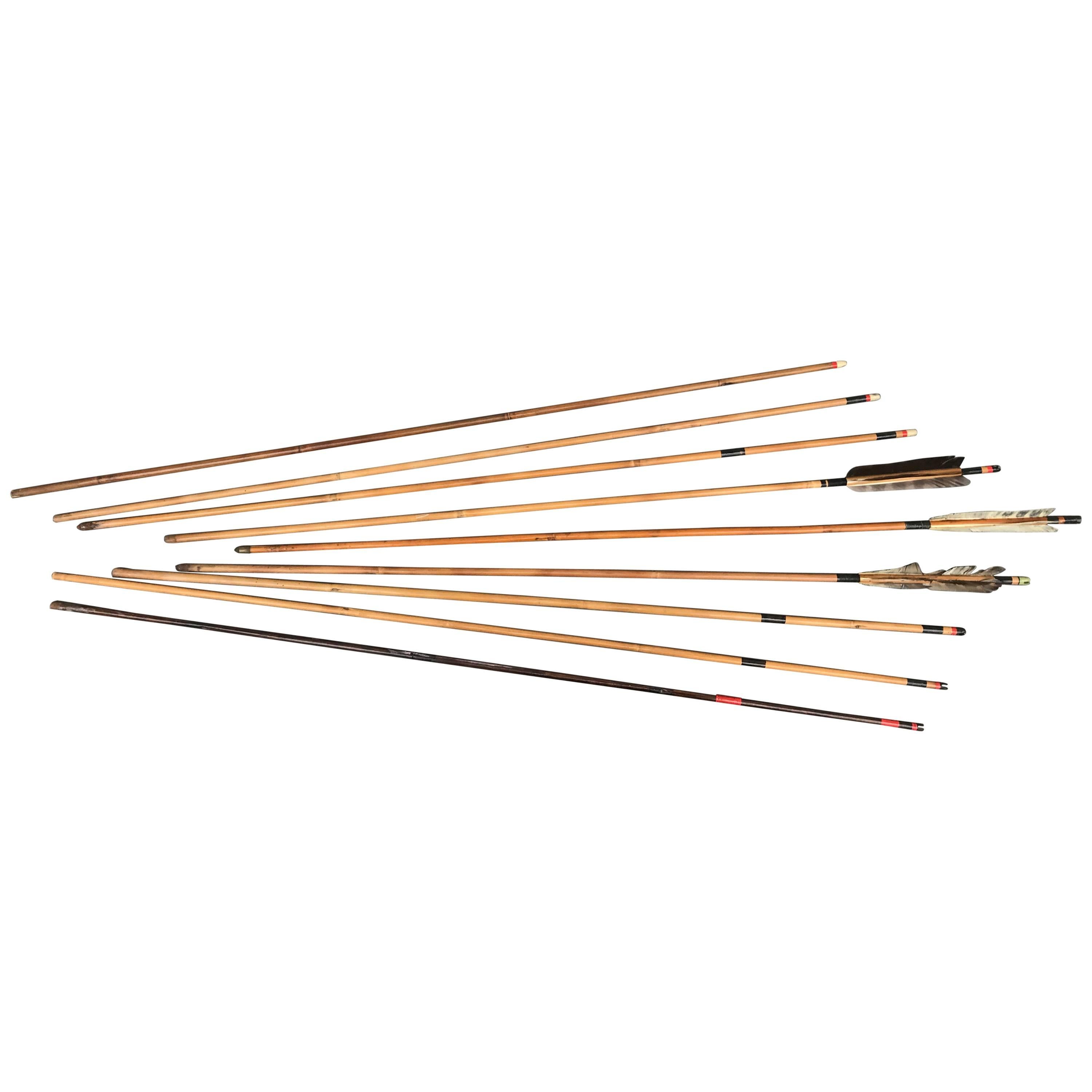Japanese Antique Collection of Nine Old Samurai Handmade Bamboo Arrows