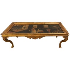 Louis XV Style Chinoiserie Gilt Base Coffee Low Table Depicting Geishas