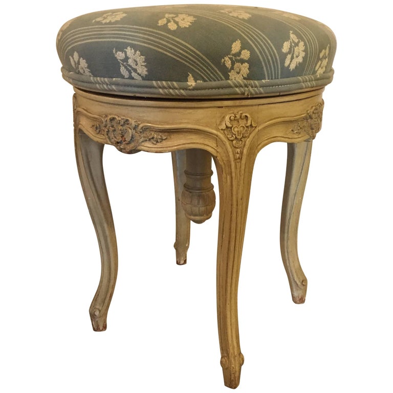 Green Velvet Upholstered Round Vanity Bench at 1stdibs