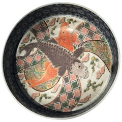 Japan Antique Set of Three Hand-Painted Koi Fish Bowls Imari, 1850 1