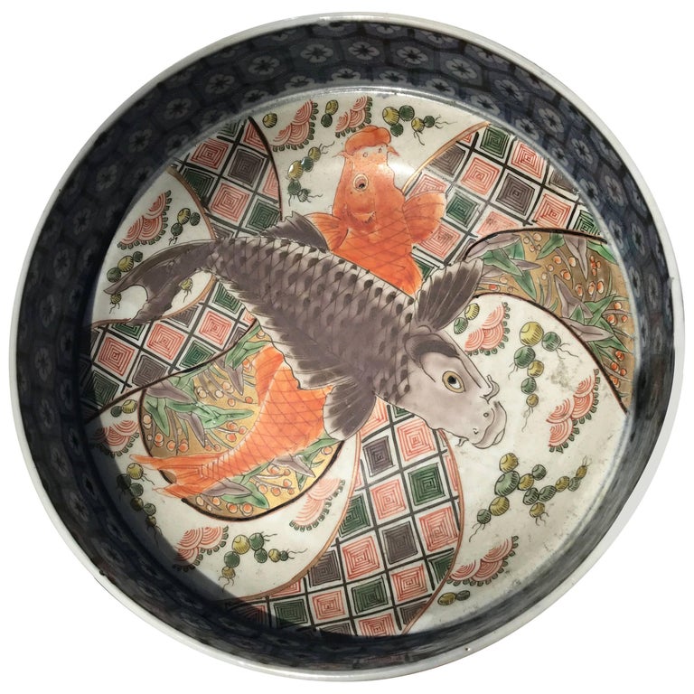 Japan Antique Set of Three HandPainted Koi Fish Bowls Imari, 1850 For Sale at 1stdibs