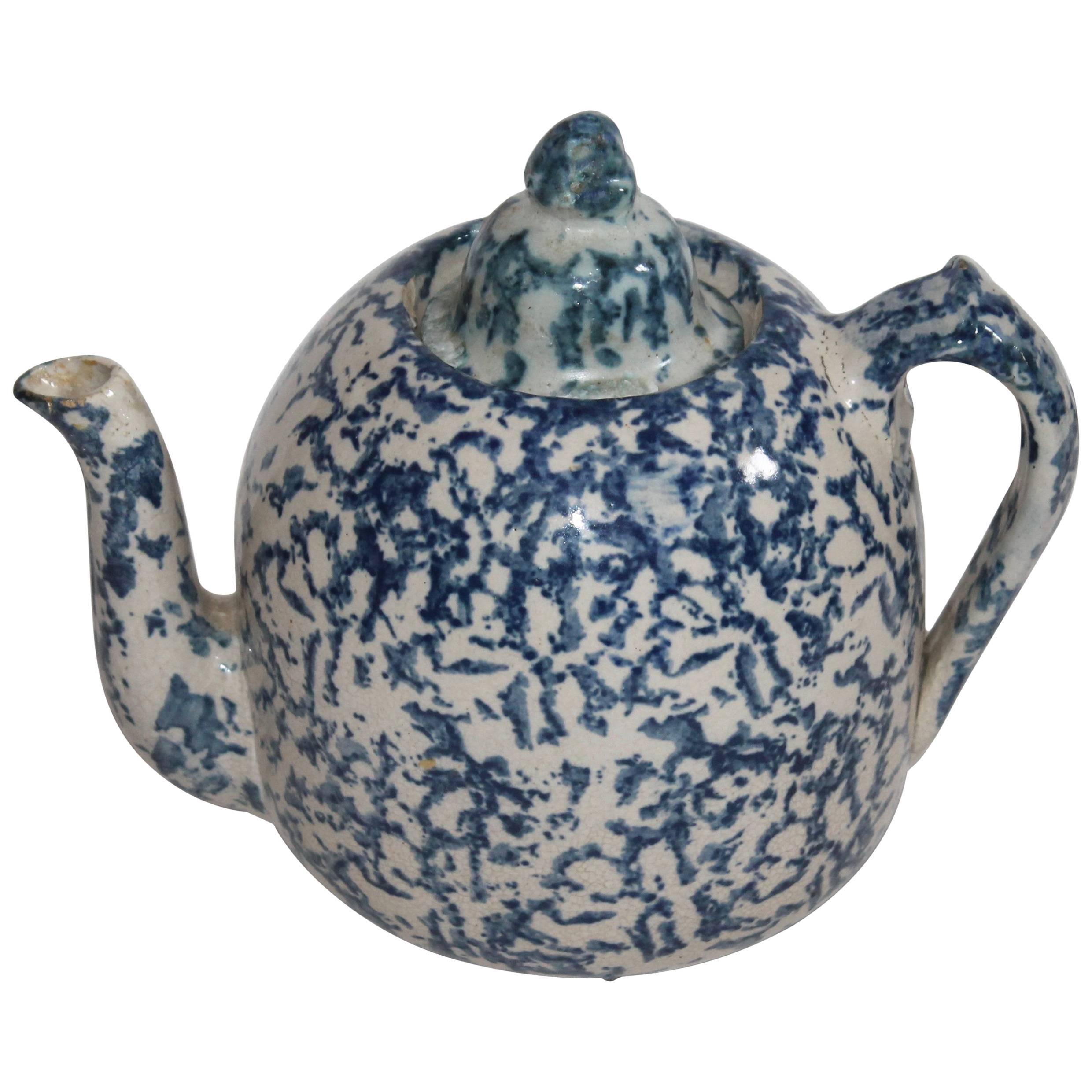 19th Century Rare Spongeware Tea Pot