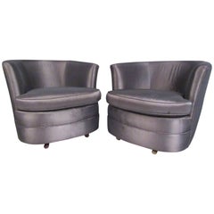 Pair of Retro Modern Barrel Back Swivel Club Chairs