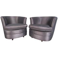 Pair of Vintage Modern Barrel Back Swivel Club Chairs 5