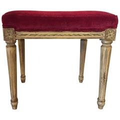 Distressed Painted Louis XVI Style Stool with Velvet Upholstery 12