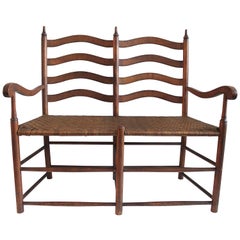 Fantastic 19th Century Double Seat Ladder Back Settee