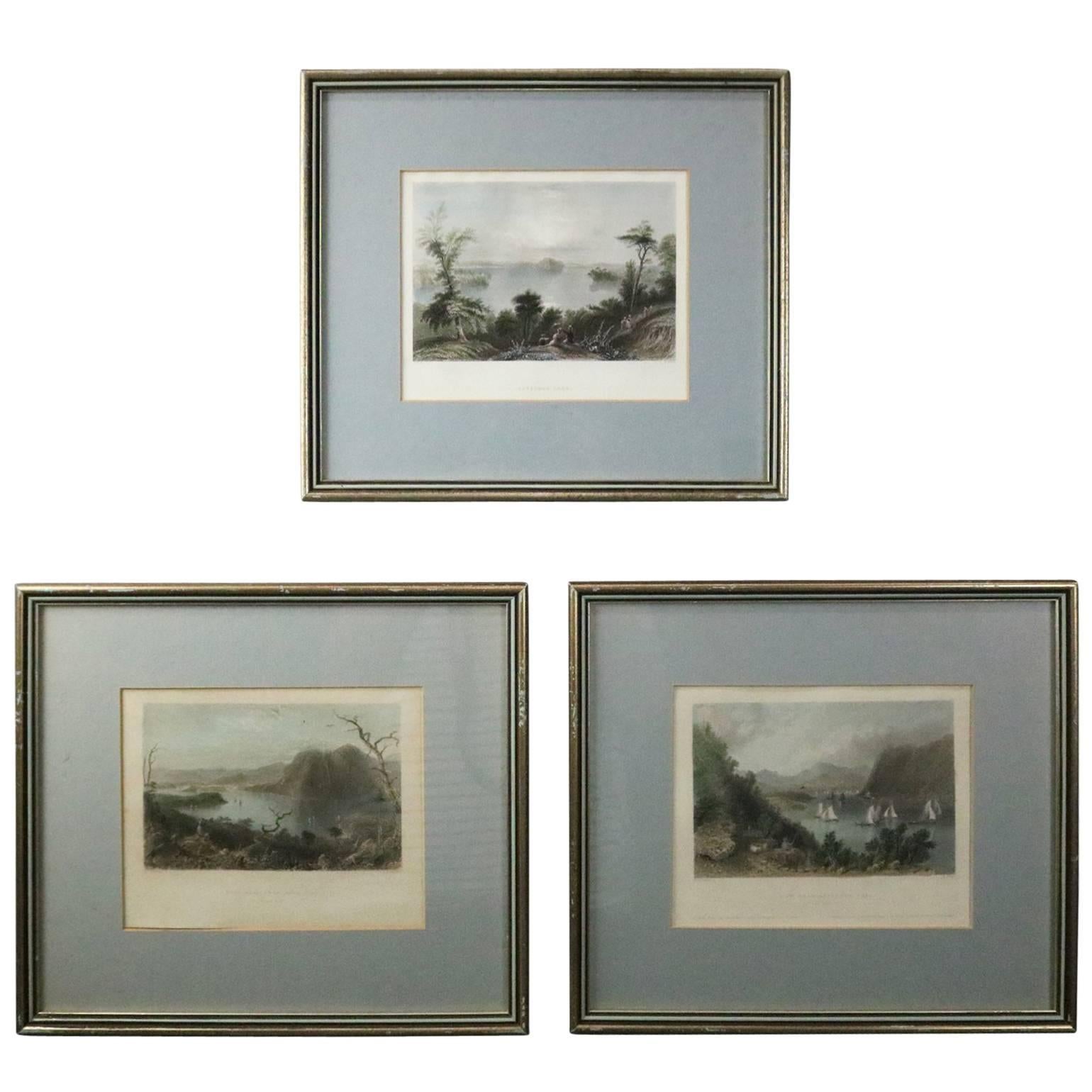 Three Antique Hudson River Valley Style Colored Etchings by W.H Bartlett