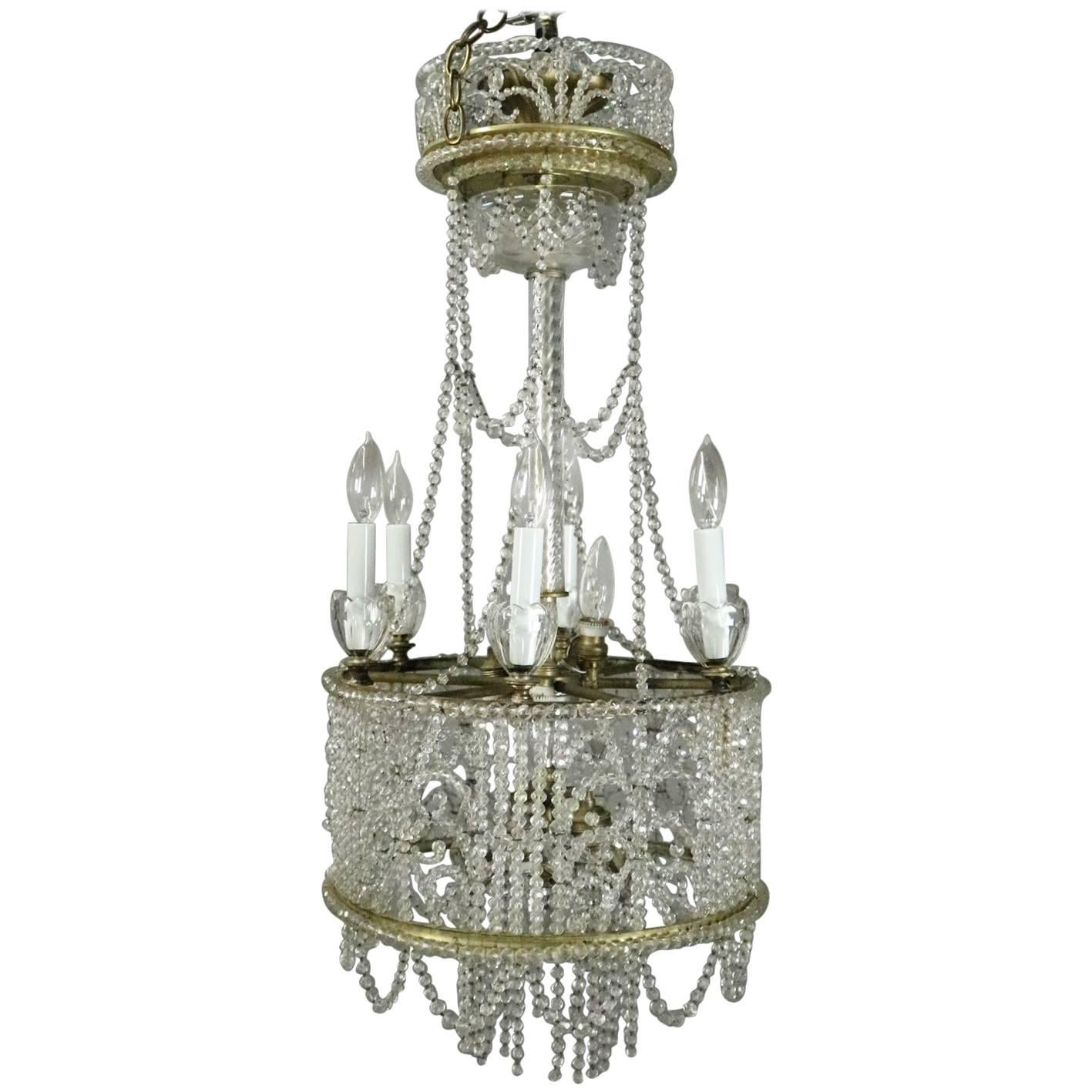 Antique French Art Nouveau Crystal Bead Wedding Cake Style Chandelier
