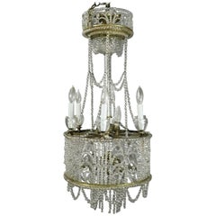 Antique French Art Nouveau Crystal Bead Wedding Cake Style Chandelier