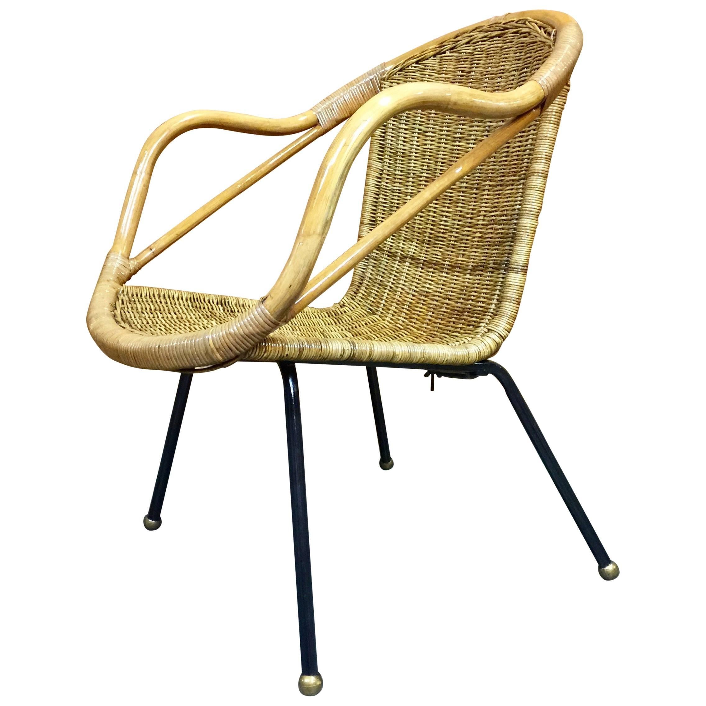 Italian Mid-Century Rattan Patio Chair, Restored