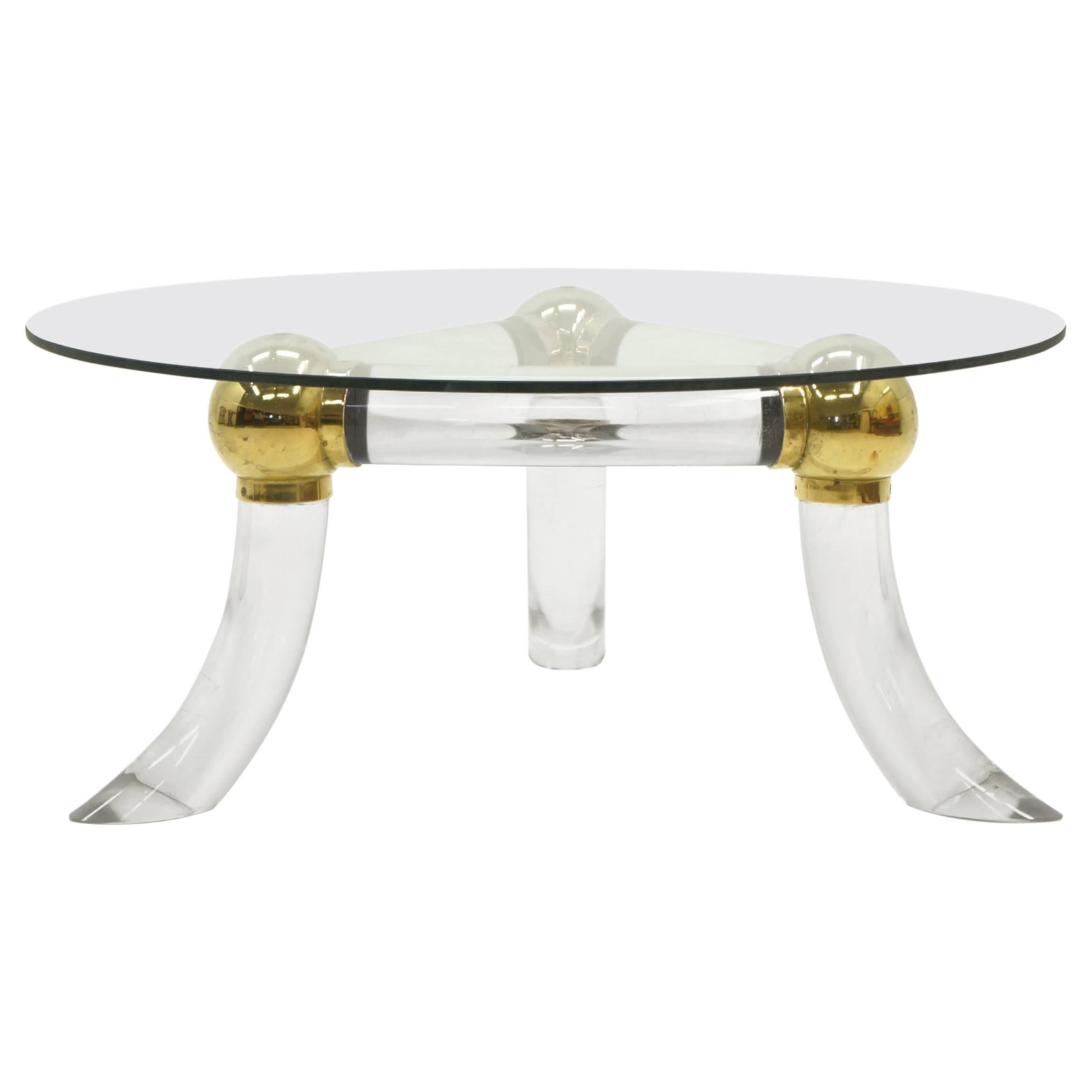 Glass, Lucite, and Brass Coffee Table, 1970s