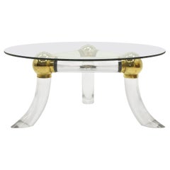 Glass, Lucite, and Brass Coffee Table, 1970s
