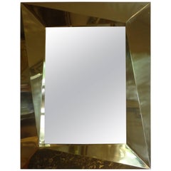 Italian Brass Modernist Geometric Mirror