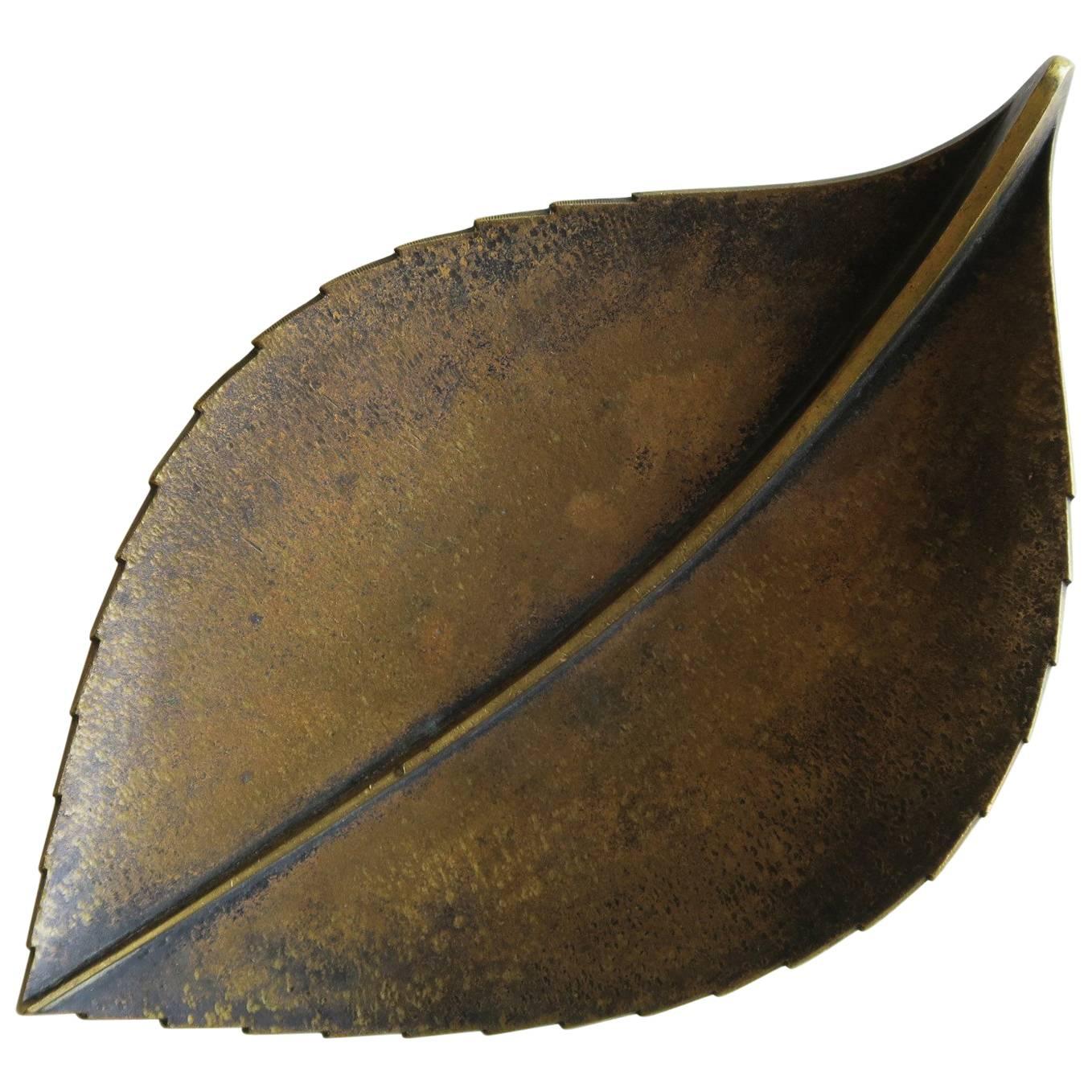 Large Solid Brass Leaf Sculpture by Carl Auböck, 1930s For Sale