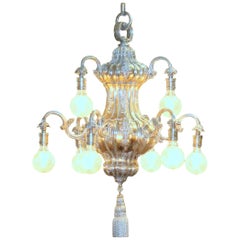 Antique American Silver Plated Bronze E.F. Caldwell Nine-Light Chandelier