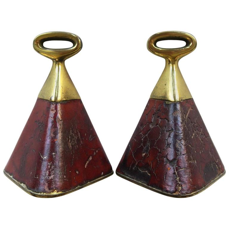Best Pair of Ben Seibel Brass and Leather Bookends Ever at ...