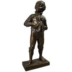 Antique German Figural Bronzed Metal Sculpture by M. Lindenberg of Boy, 1897