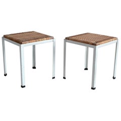 Pair of Danny Ho Fong White Iron and Rattan Stools 3