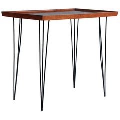 Hairpin Side Table with Walnut Top with Black Enamel Inlay Hairpin Side Table with Walnut Top with Black Enamel Inlay