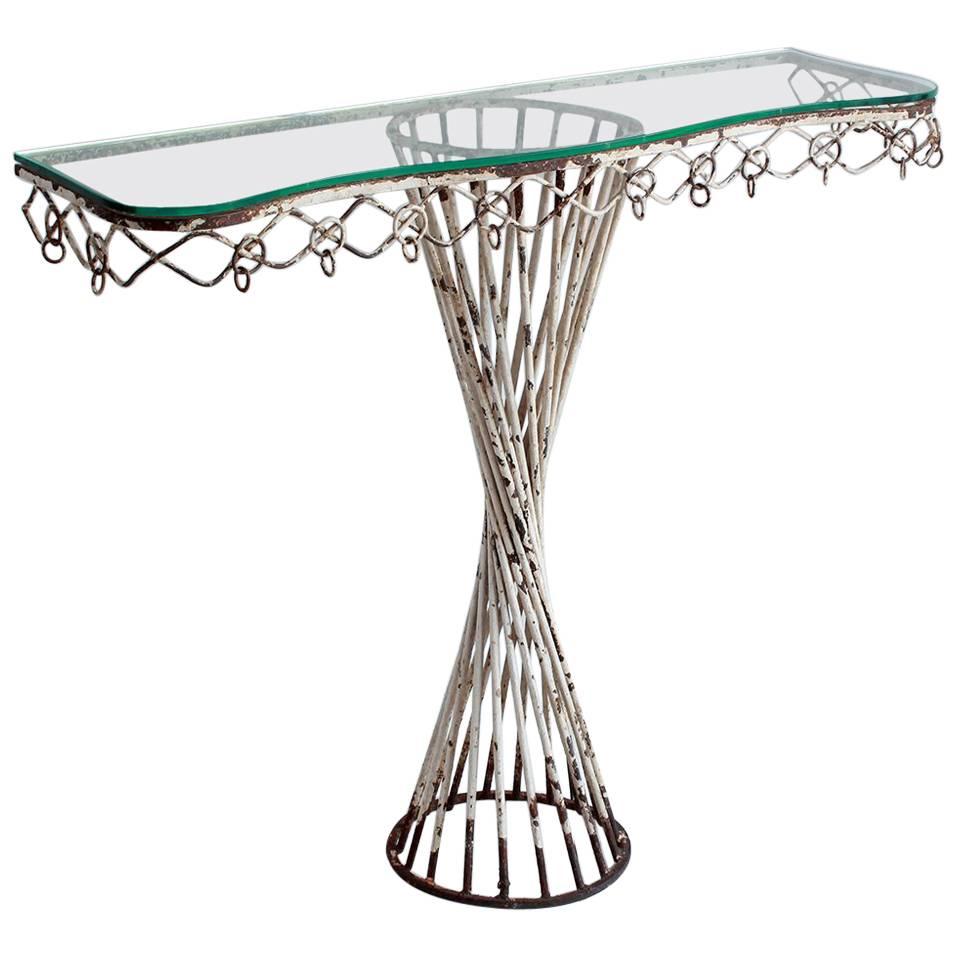 White Spiral Metal Console with Glass Top
