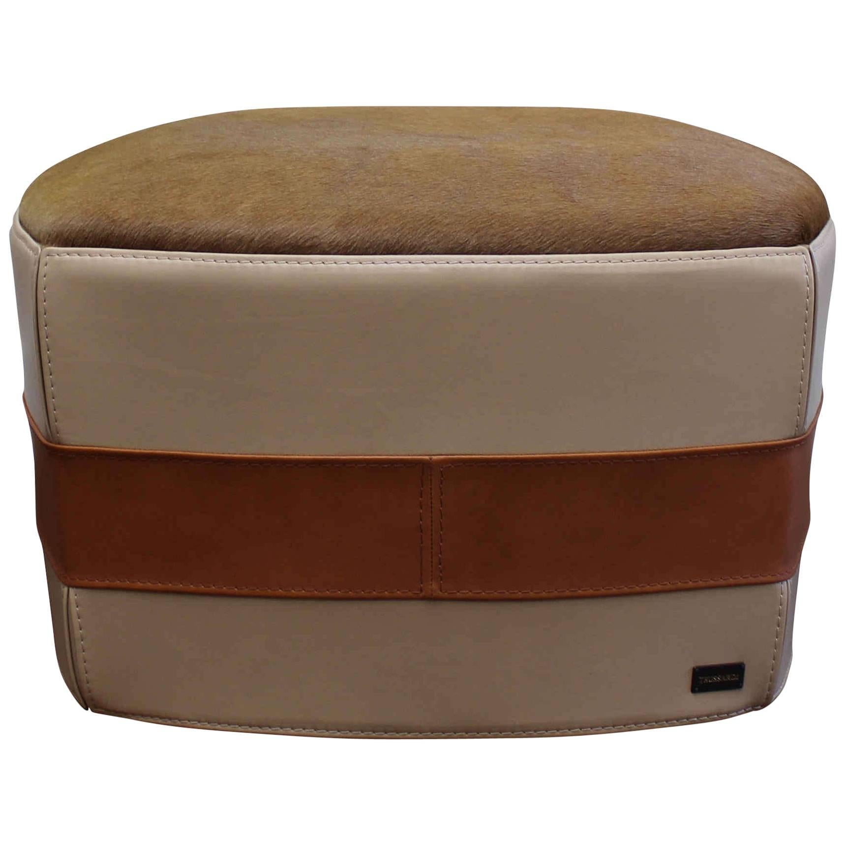 Trussardi Casa Ottomans Pouf 414, Cowhide, Maryland Lux Leather For Sale