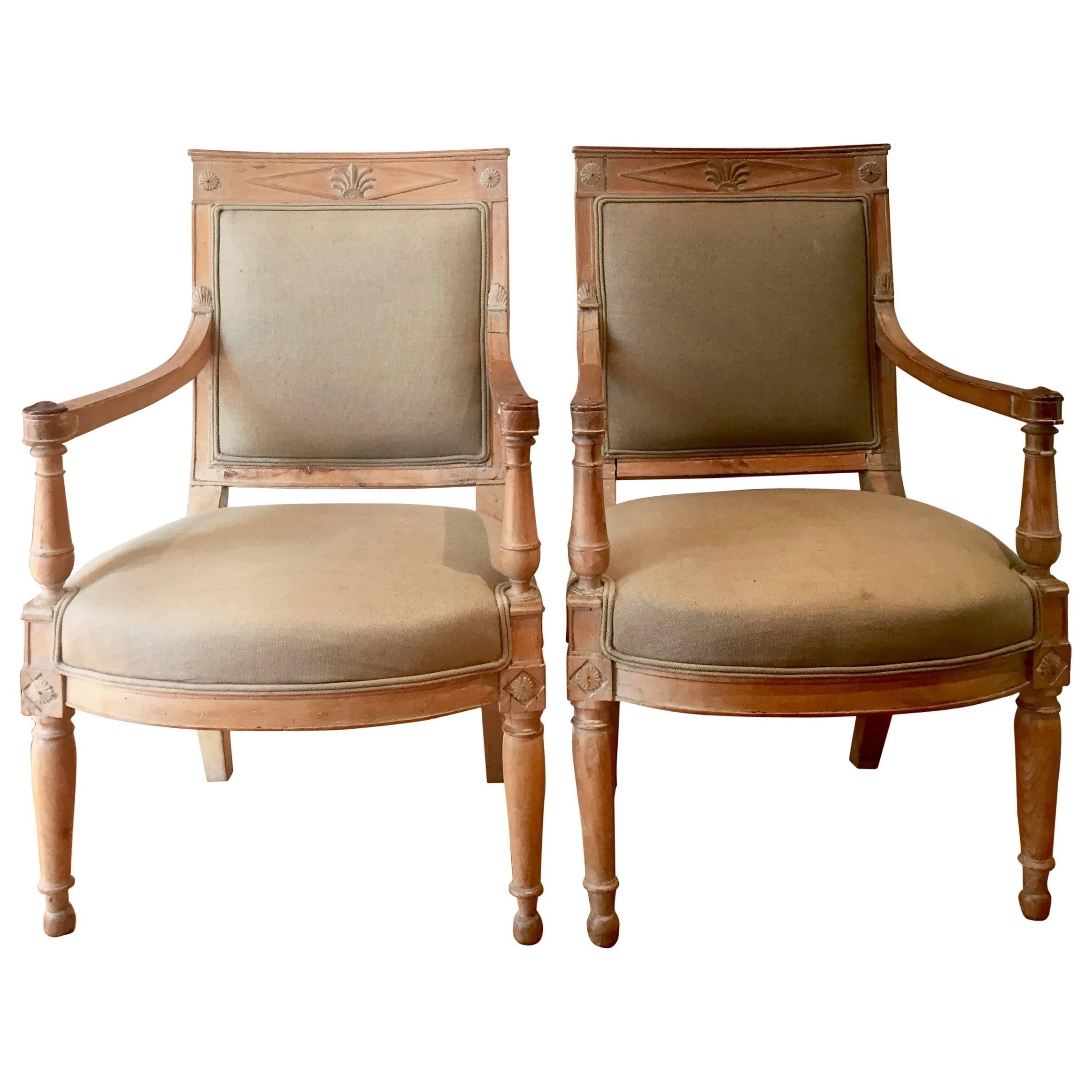 Pair of French Directoire Period Fauteuils For Sale