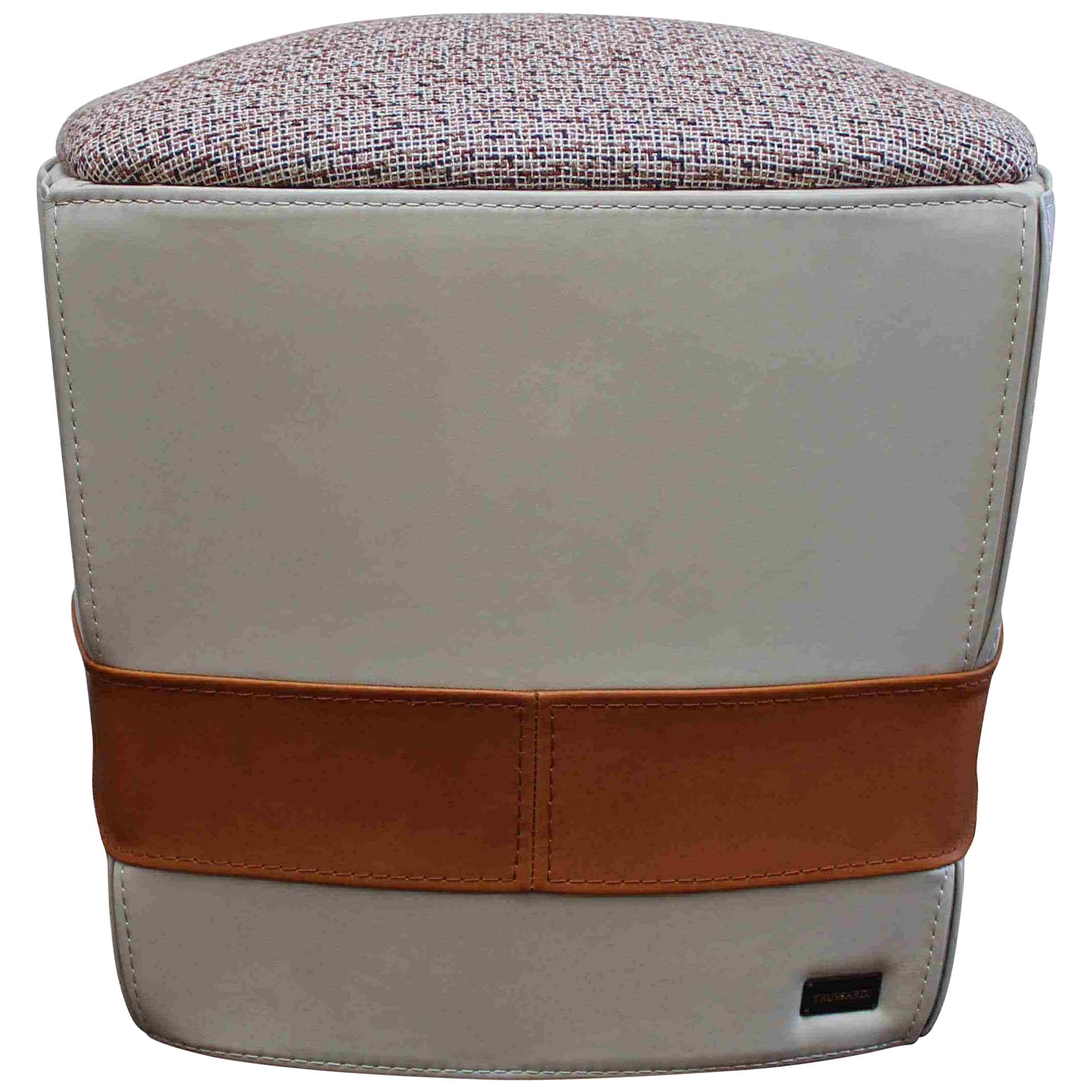 Trussardi Casa Pouf Ottoman 414 Finest Leather and Fabric For Sale