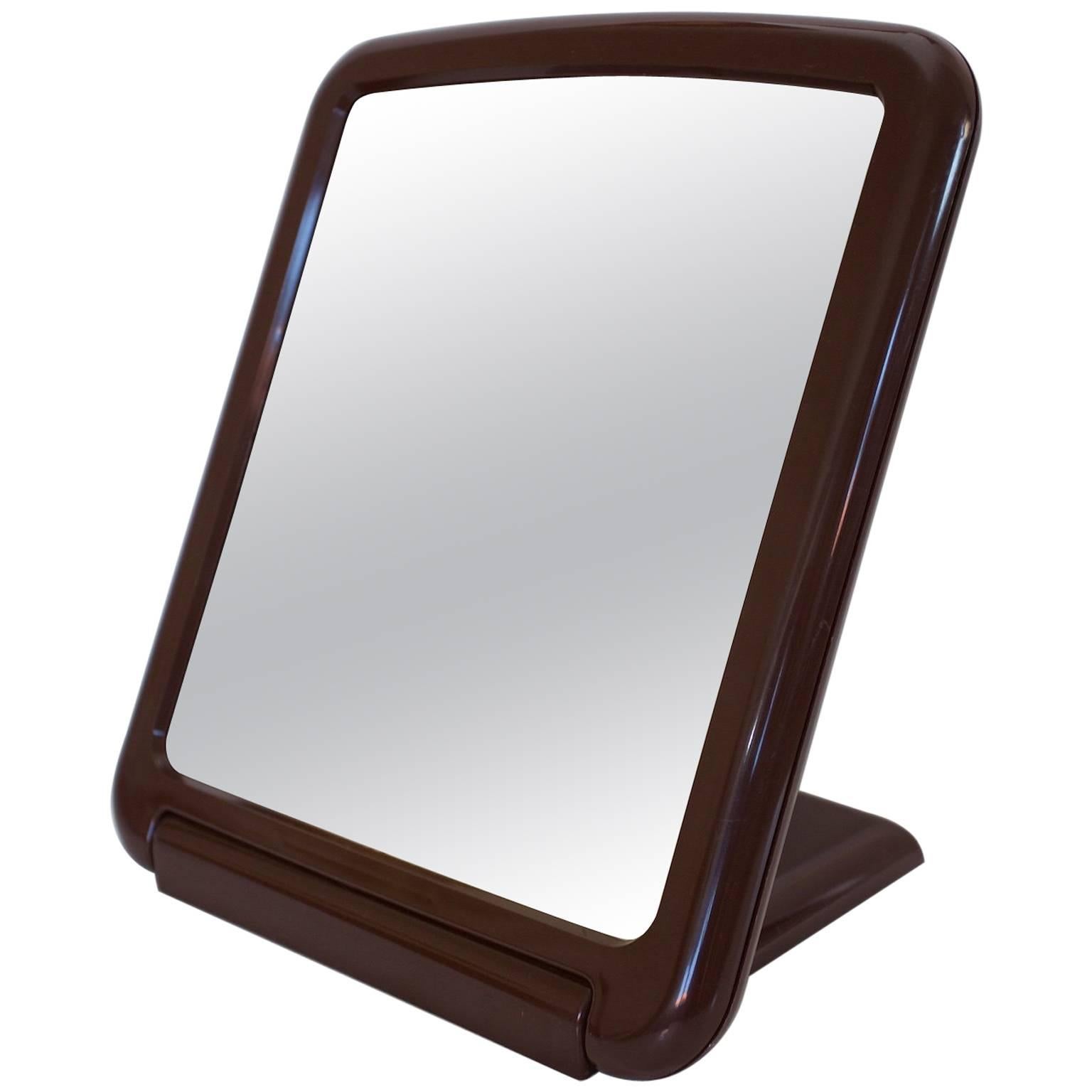 "Finnmirror" Charming Finnish Table and Wall Mirror, Brown Plastic, 1970s For Sale
