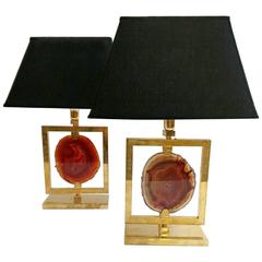 Pair of Agate and Brass Lamps, Italy 3