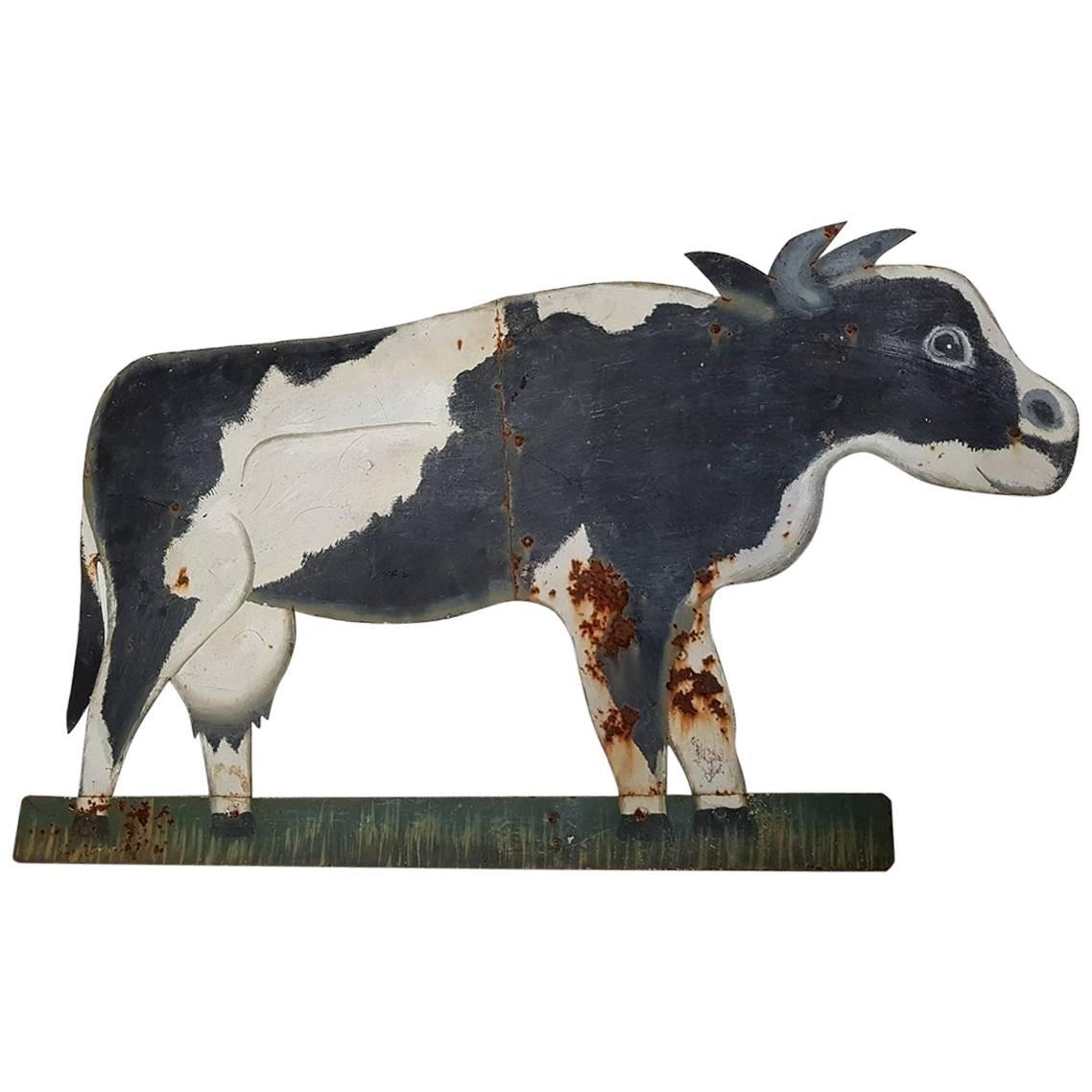Metal Painted Cow Weather Vane from circa 1900
