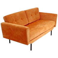 Retro Italian Orange Velvet Sofa Bed