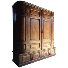 Antique Double Wardrobe Armoire Solid Oak Victorian, 19th Century