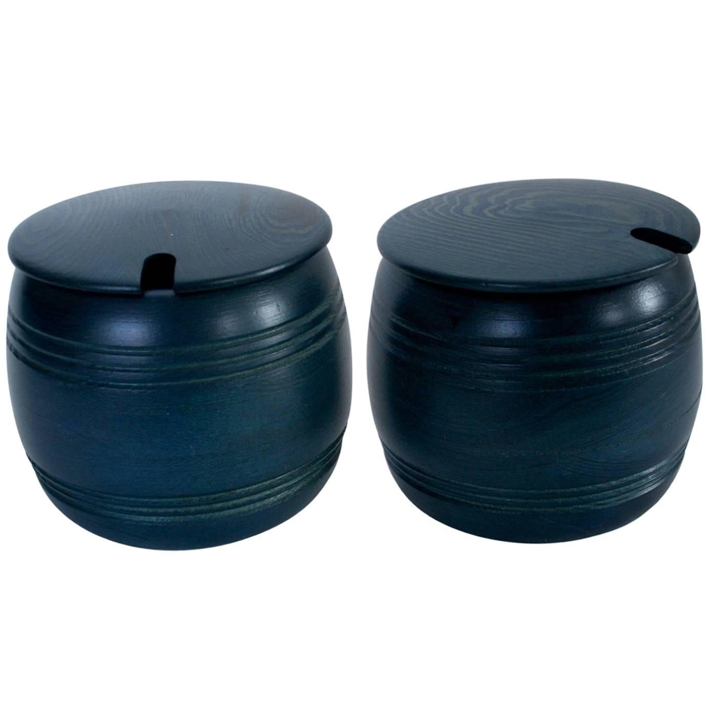 Two Wooden Jars with Lid, Dyed Wood, Swedish, 1970s by Smålandsslöjd For Sale