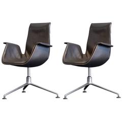 Fabricius Kastholm Tulip Chairs Mod. 6725 Low Back Kill Int. Leather Swivel Base