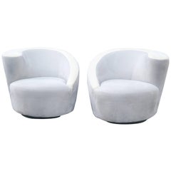 Pair Vladimir Kagan Nautilus Swivel Lounge Chairs