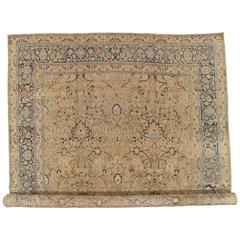 Antique Tabriz Fine Carpet, Handmade Persian Rug in Blue, Taupe, Soft Caramel 3