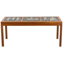 Åke Holm Coffee Table with Three Stoneware Tiles, Sweden, 1950s
