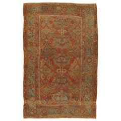 Antique Oushak Carpet, Handmade Oriental Rug made in Turkey, Coral, Light Blue