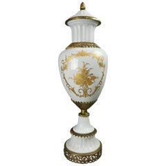 French Neoclassical Gilt Porcelain & Bronze Urn Signed Sevres, circa 1940