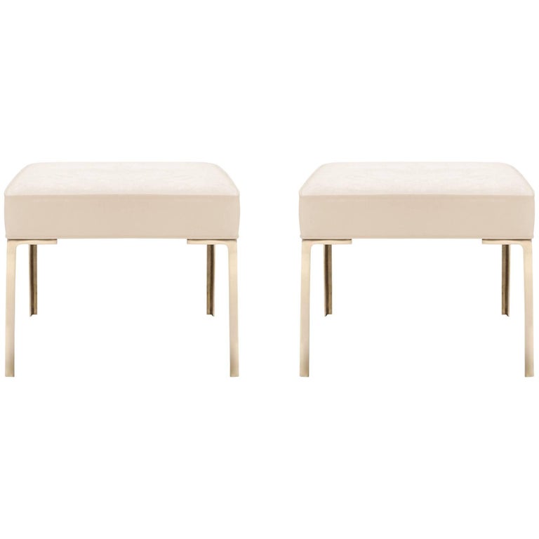 Astor Brass Ottomans in Bone Luxe-Suede by Montage, Pair For Sale at ...