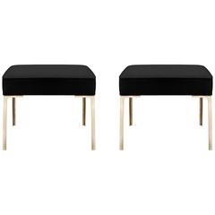 Astor Brass Ottomans in Noir Ultrasuede by Montage, Pair 10
