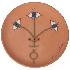 Vintage Jean Cocteau Ceramic Plate "Fleurs des yeux", 1958