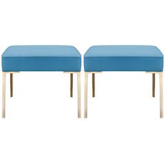 Astor Brass Ottomans in Lagoon Ultrasuede by Montage, Pair 7
