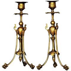 Mid-19th Century Pair of French Empire Gilt Bronze Candle Holders, Candelabra 5